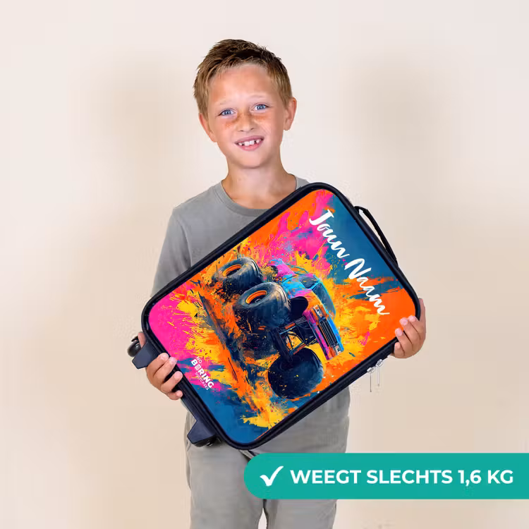 Kinderkoffer met naam - Monstertruck - Abstract - Verfspatten - Kleurrijk — 3