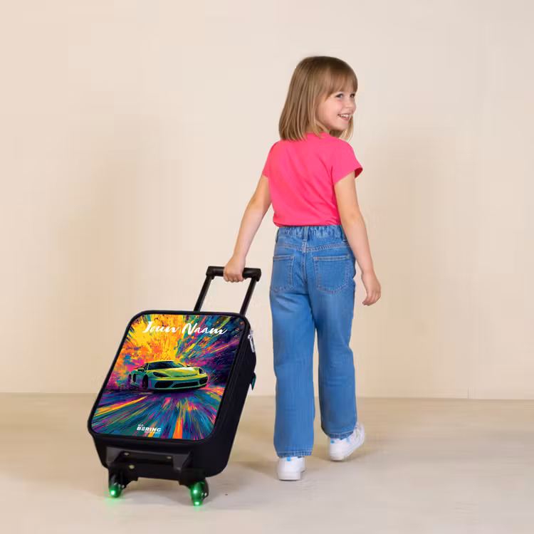 Kinderkoffer met naam - Sportauto - Groen - Verfstrepen - Kleuren — 2