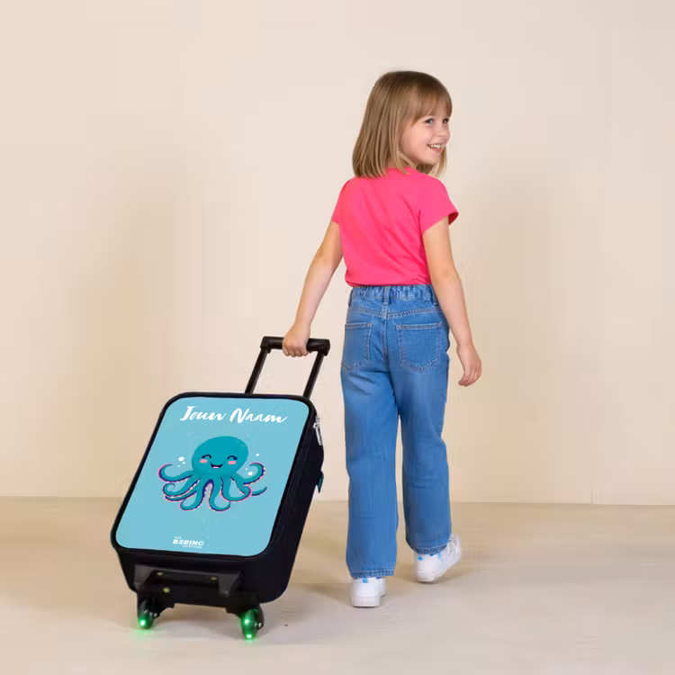 Kinderkoffer met naam - Octopus - Water - Blauw — 2