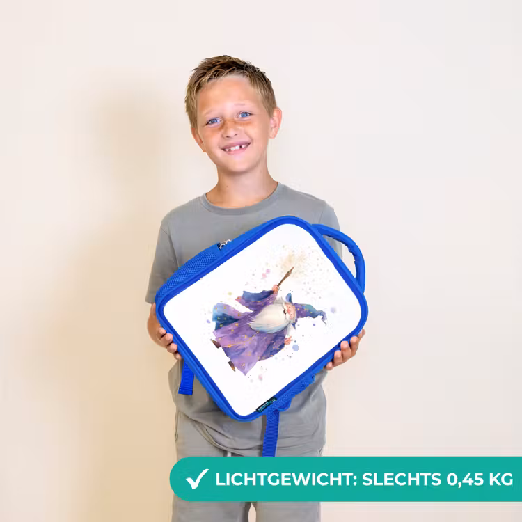 Rugzak kind - blauw - Lachende tovenaar met fonkelende staf — 2