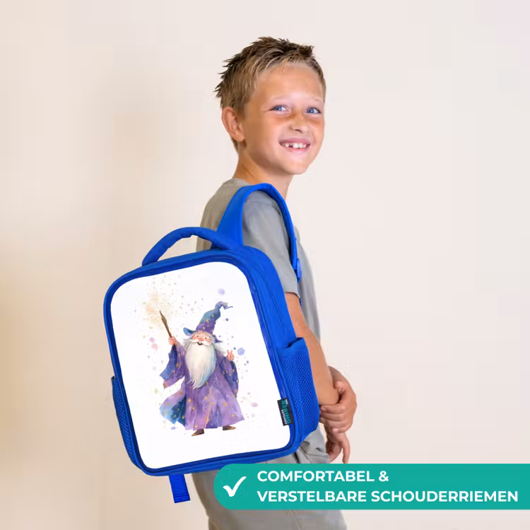Rugzak kind - blauw - Lachende tovenaar met fonkelende staf — 4
