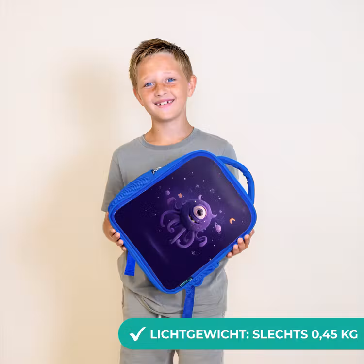Rugzak kind - blauw - Vriendelijk éénogig ruimtewezen in paars — 2