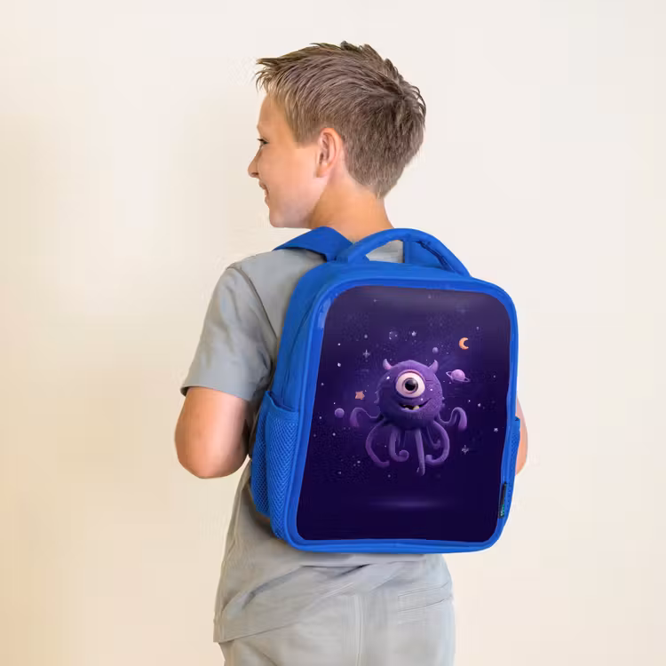 Rugzak kind - blauw - Vriendelijk éénogig ruimtewezen in paars — 3