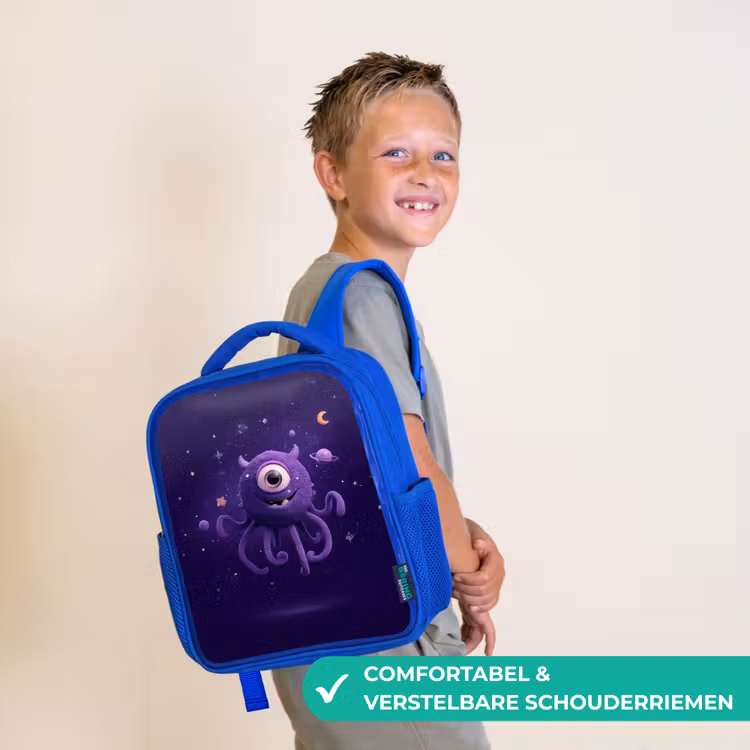 Rugzak kind - blauw - Vriendelijk éénogig ruimtewezen in paars — 4