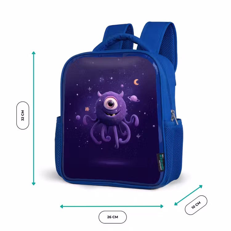 Rugzak kind - blauw - Vriendelijk éénogig ruimtewezen in paars — 5