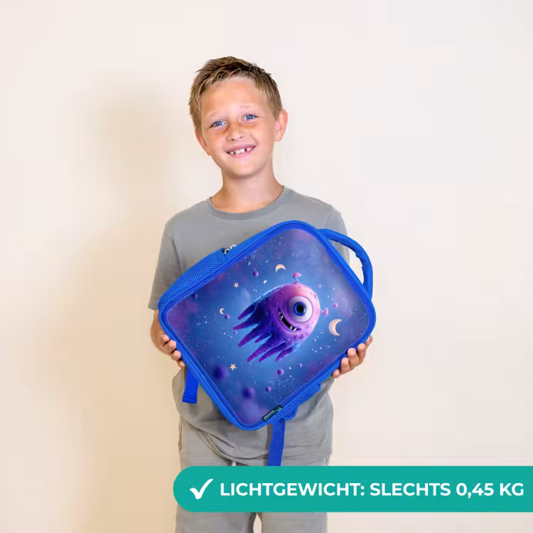 Rugzak kind - blauw - Zwevend druppelvormig ruimtewezen met maanogen — 2