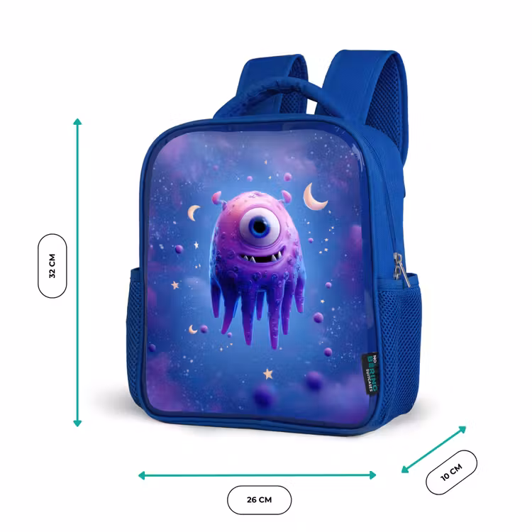 Rugzak kind - blauw - Zwevend druppelvormig ruimtewezen met maanogen — 5