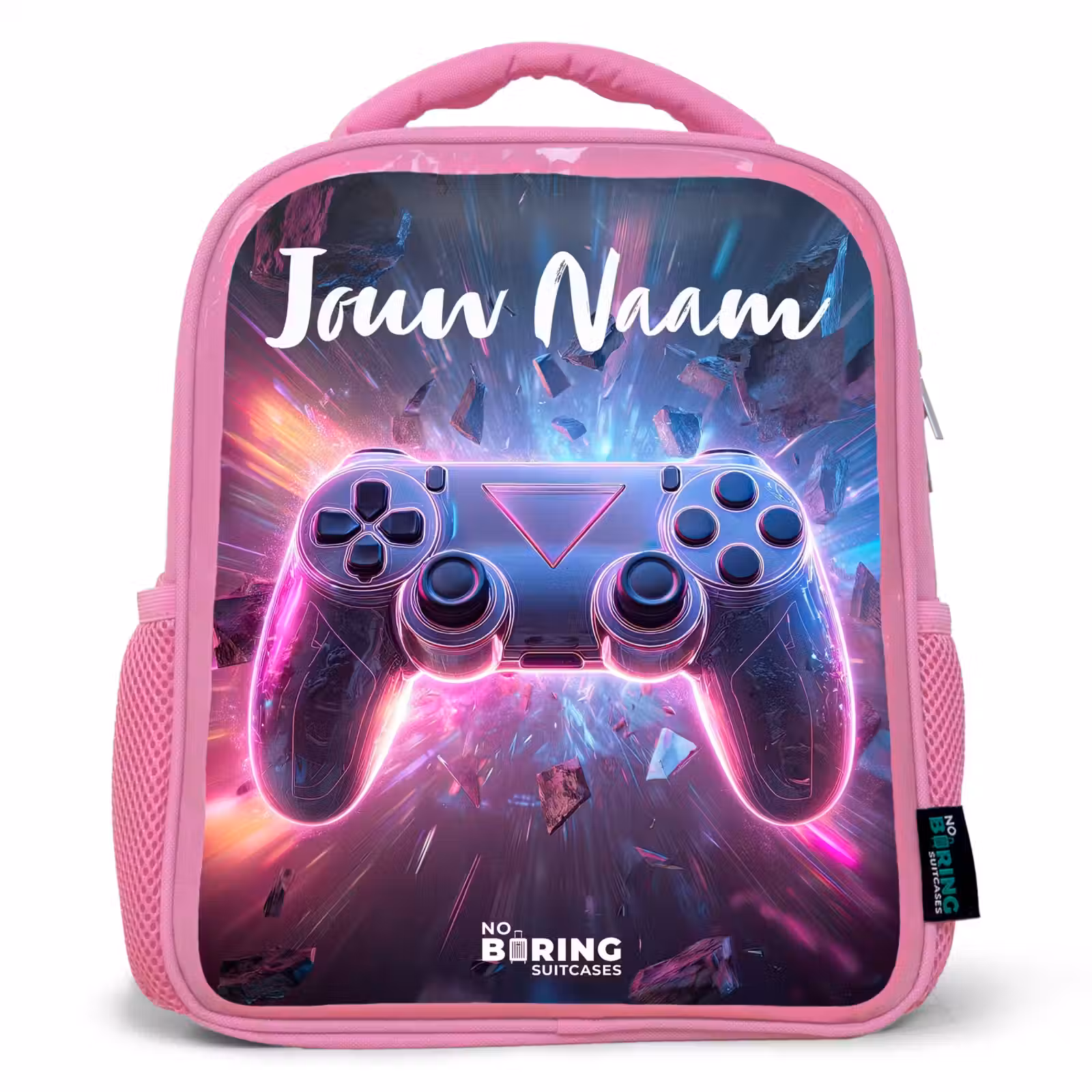 Kinderrugzak met naam - Roze - Controller - Neon - Game — 1