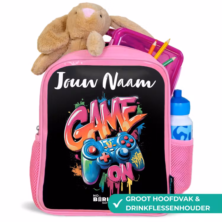 Kinderrugzak met naam - Roze - Controller - Game - Graffiti - Tekst — 2