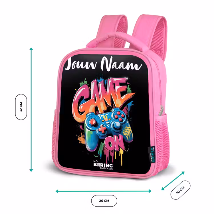 Kinderrugzak met naam - Roze - Controller - Game - Graffiti - Tekst — 3