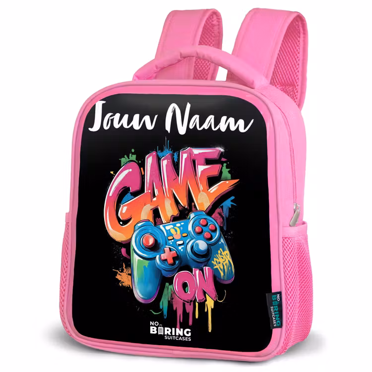 Kinderrugzak met naam - Roze - Controller - Game - Graffiti - Tekst — 4