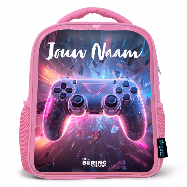 Kinderrugzak met naam - Roze - Controller - Neon - Game — 1
