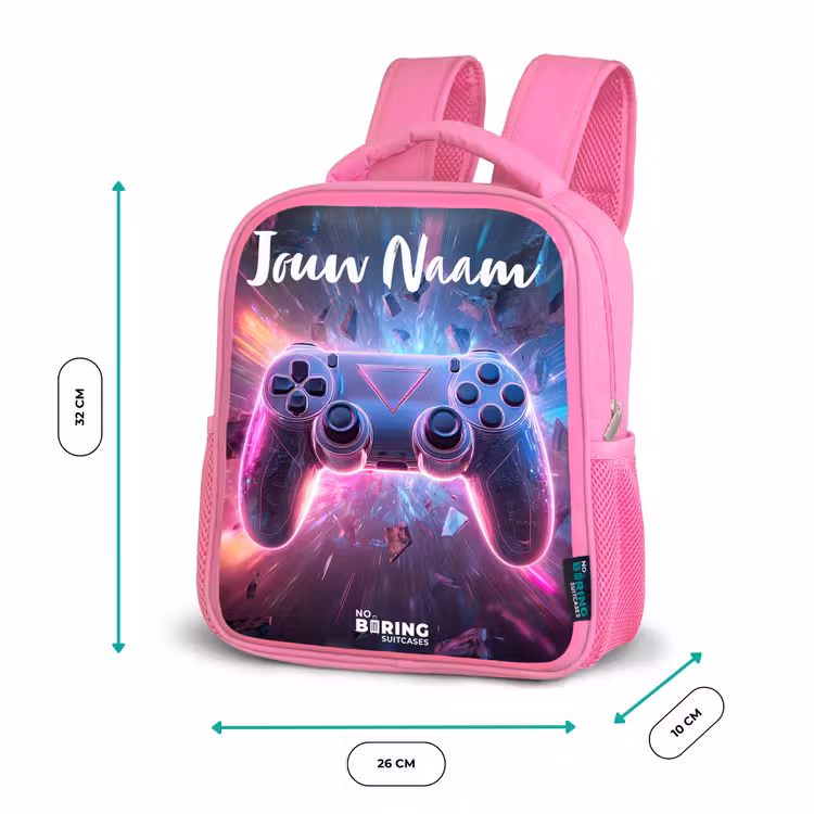 Kinderrugzak met naam - Roze - Controller - Neon - Game — 3