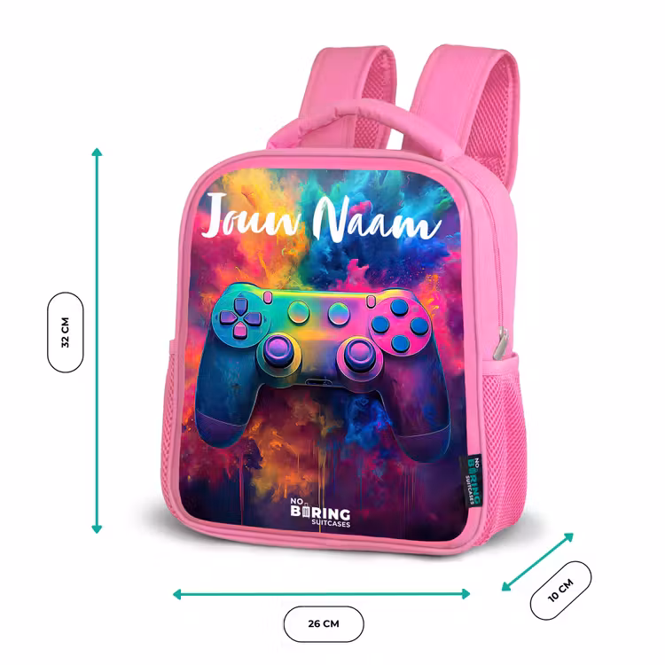 Kinderrugzak met naam - Roze - Game - Controller - Kleurrijk - Explosie — 3