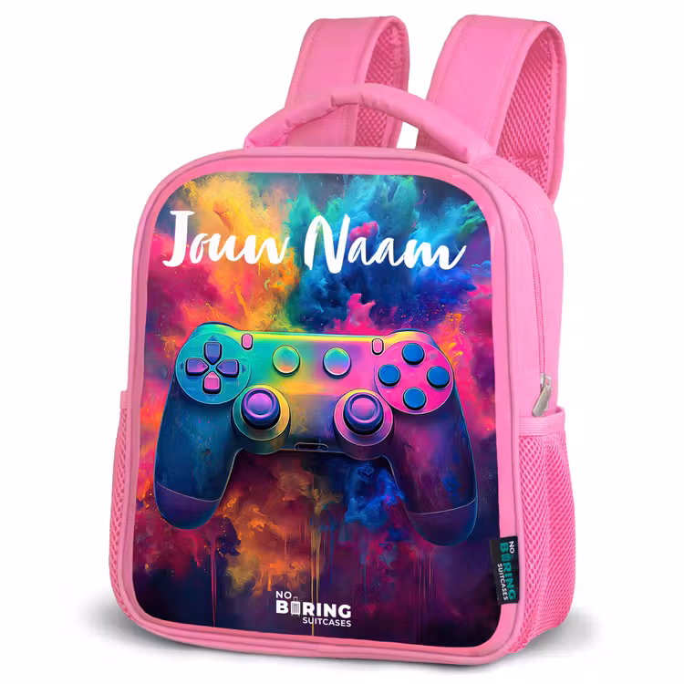Kinderrugzak met naam - Roze - Game - Controller - Kleurrijk - Explosie — 4