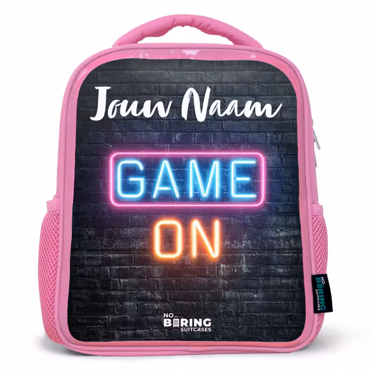 Kinderrugzak met naam - Roze - Game - Neon - Muur — 1