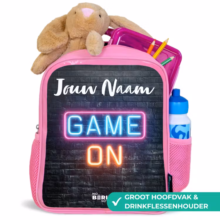 Kinderrugzak met naam - Roze - Game - Neon - Muur — 2