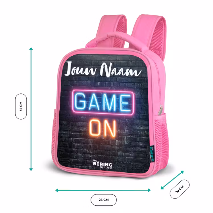 Kinderrugzak met naam - Roze - Game - Neon - Muur — 3