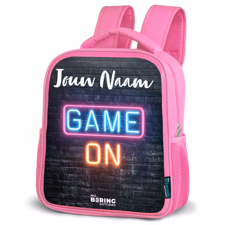 Kinderrugzak met naam - Roze - Game - Neon - Muur — 4