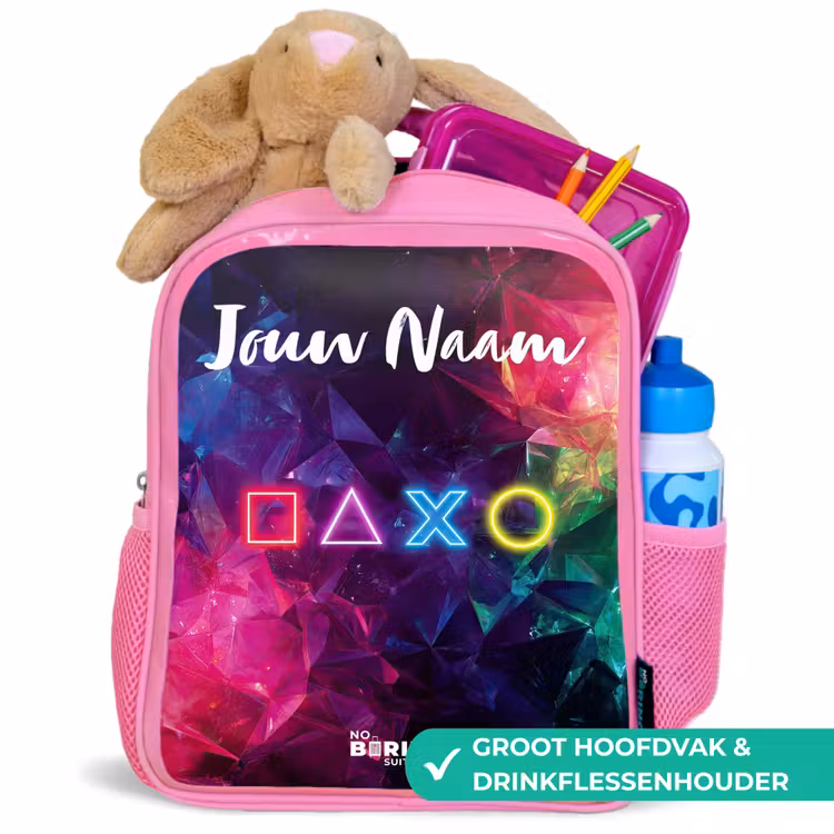 Kinderrugzak met naam - Roze - Symbolen - Game - Kleurrijk — 2