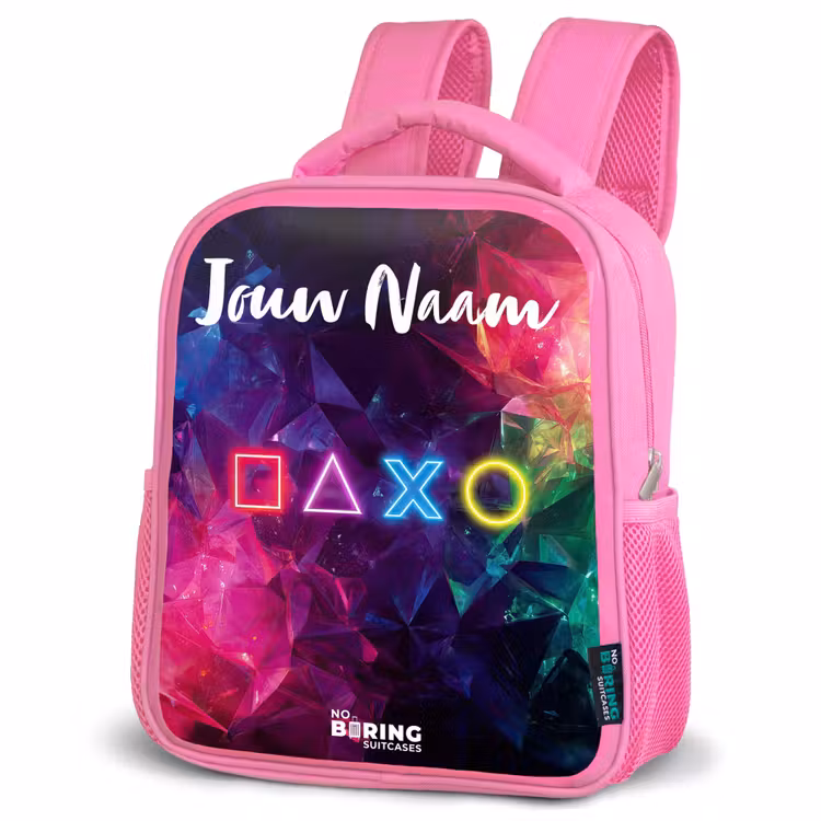 Kinderrugzak met naam - Roze - Symbolen - Game - Kleurrijk — 4