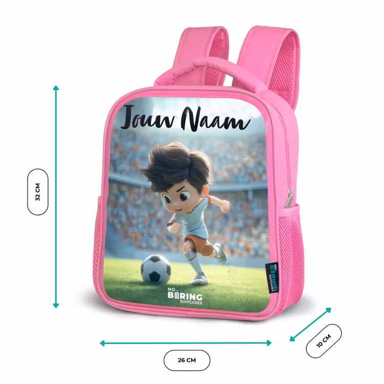 Kinderrugzak met naam - Roze - Jongen - Voetbal - Stadion - Zonlicht — 3