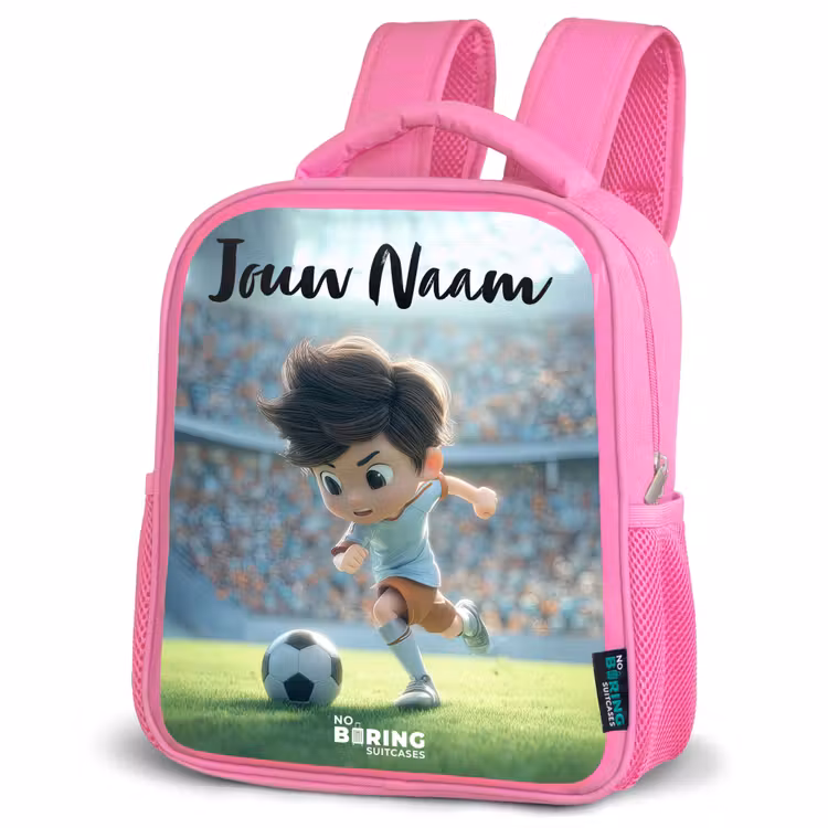 Kinderrugzak met naam - Roze - Jongen - Voetbal - Stadion - Zonlicht — 4