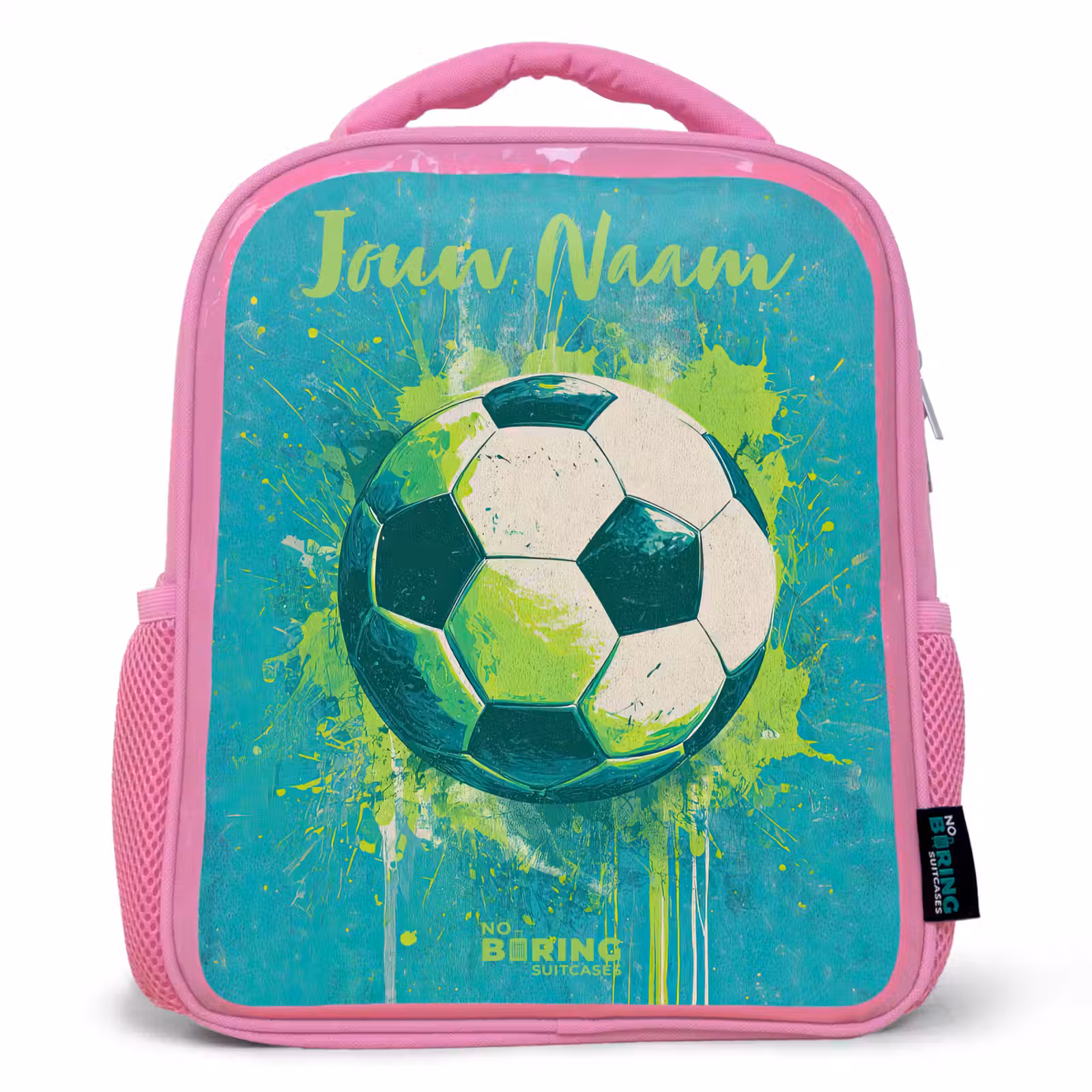 Kinderrugzak met naam - Roze - Voetbalvibes - Verfspatten - Groen - Blauw — 1