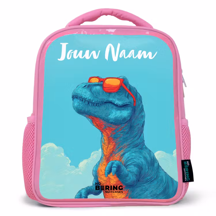 Kinderrugzak met naam - Roze - Dino - Zonnebril - Blauw — 1