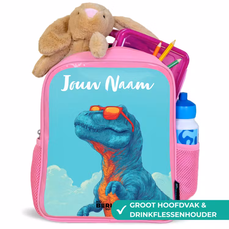 Kinderrugzak met naam - Roze - Dino - Zonnebril - Blauw — 2