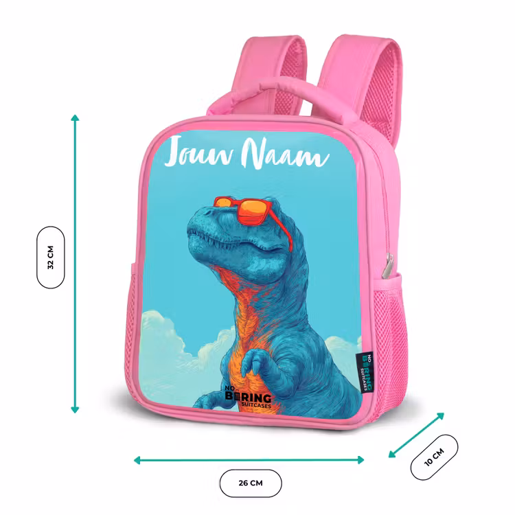 Kinderrugzak met naam - Roze - Dino - Zonnebril - Blauw — 3
