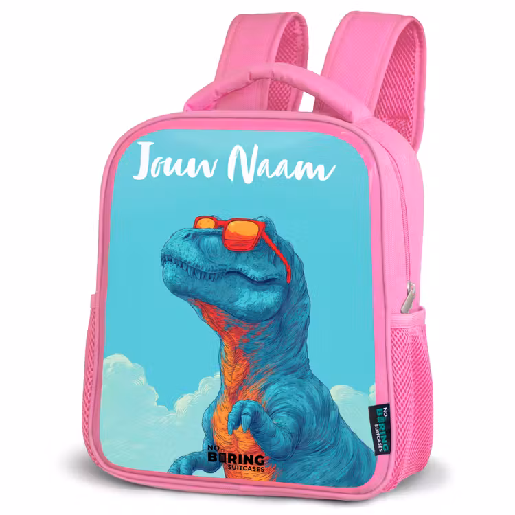 Kinderrugzak met naam - Roze - Dino - Zonnebril - Blauw — 4
