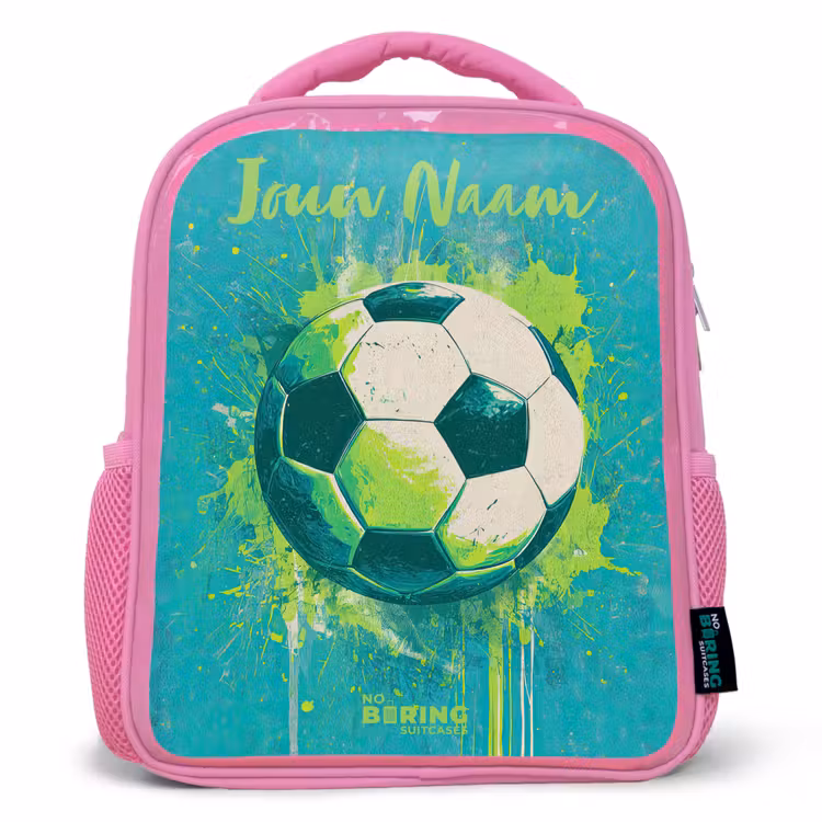 Kinderrugzak met naam - Roze - Voetbalvibes - Verfspatten - Groen - Blauw — 1