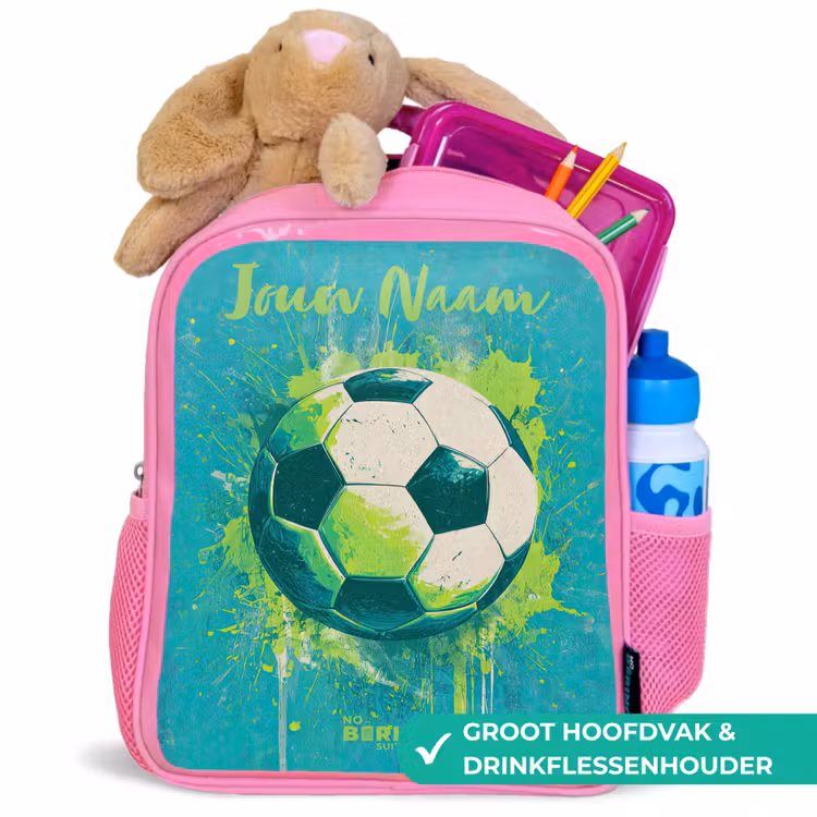 Kinderrugzak met naam - Roze - Voetbalvibes - Verfspatten - Groen - Blauw — 2
