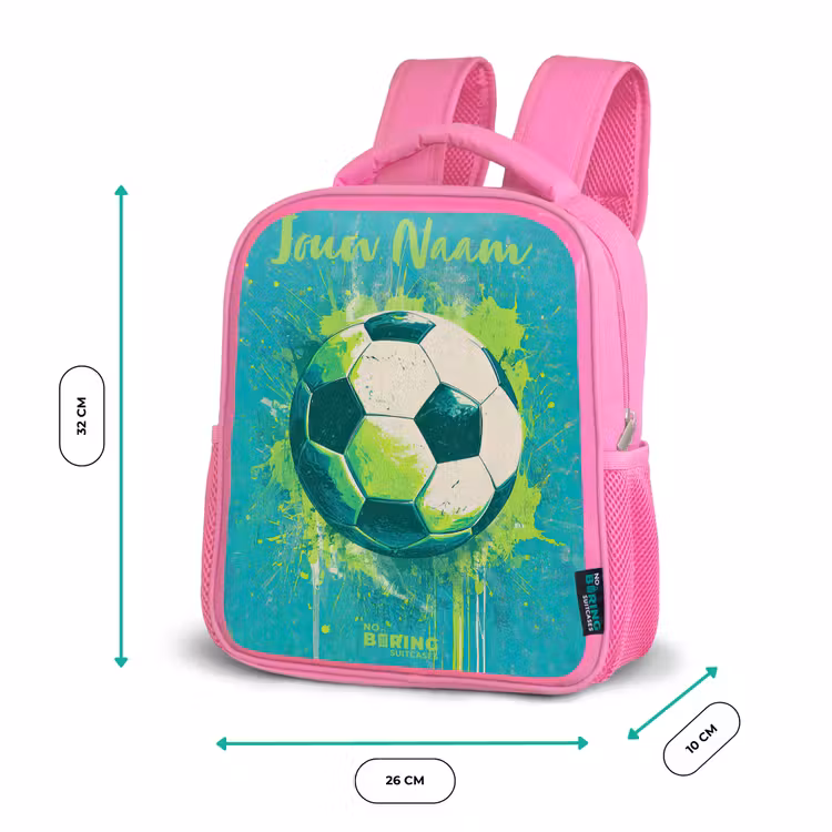 Kinderrugzak met naam - Roze - Voetbalvibes - Verfspatten - Groen - Blauw — 3