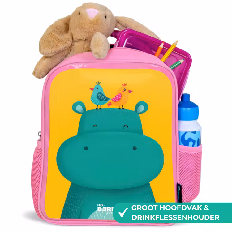 Rugzak kind - roze - Nijlpaard - Vogels - Geel — 2