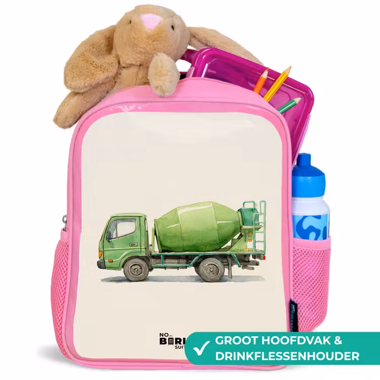 Rugzak kind - roze - Betonmixer - Getekend - Groen — 2