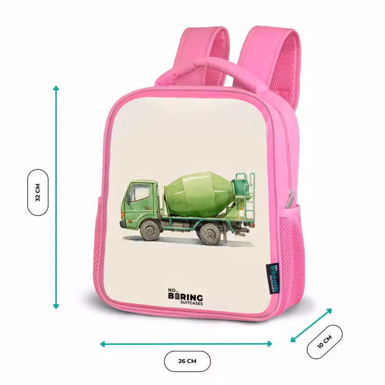 Rugzak kind - roze - Betonmixer - Getekend - Groen — 3