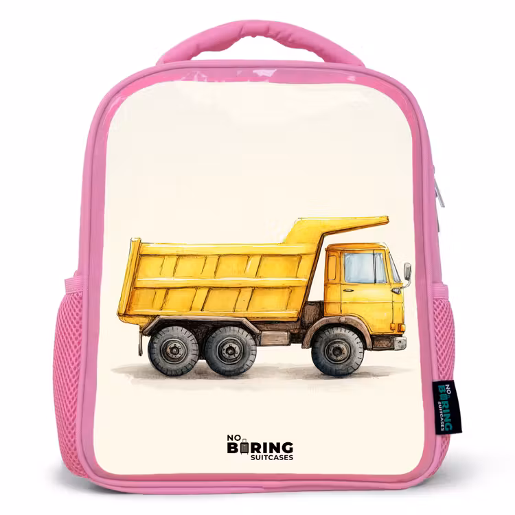 Rugzak kind - roze - Kiepwagen - Getekend - Geel — 1