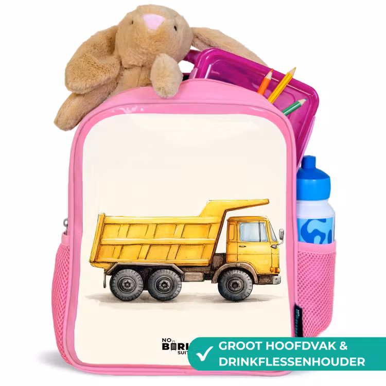 Rugzak kind - roze - Kiepwagen - Getekend - Geel — 2