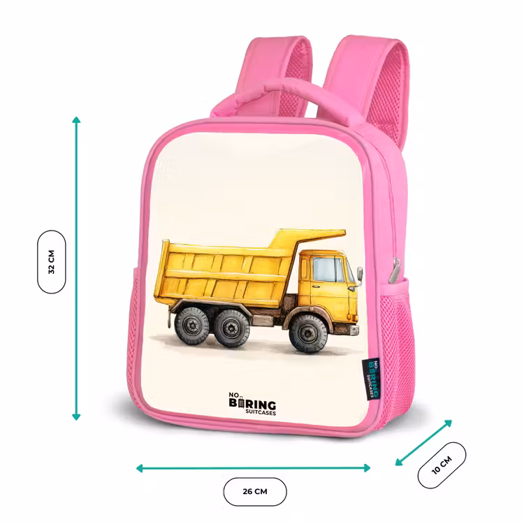 Rugzak kind - roze - Kiepwagen - Getekend - Geel — 3