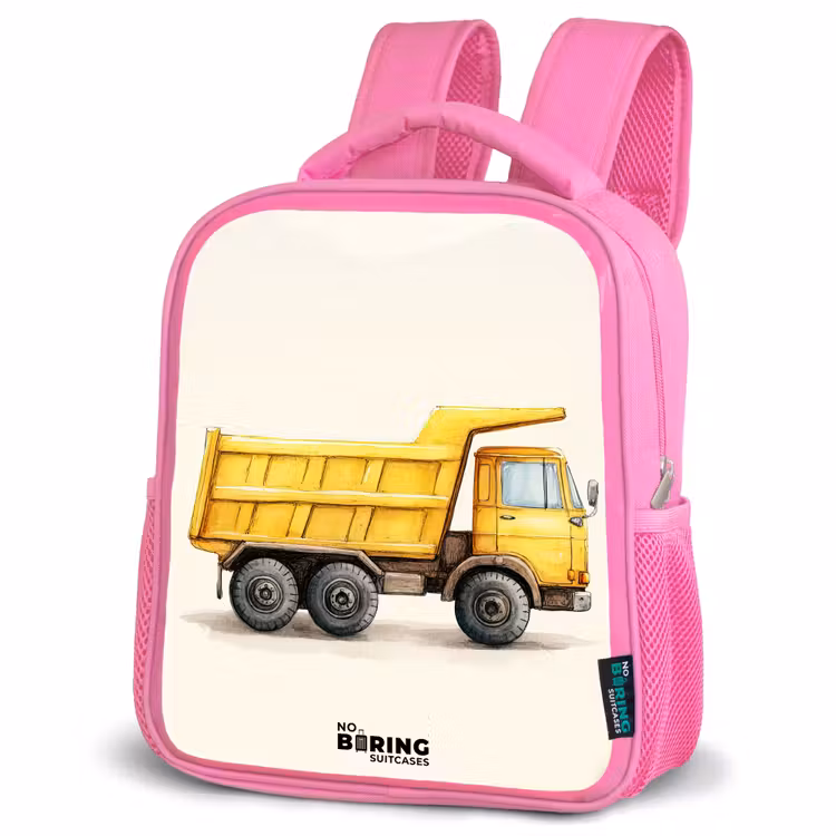 Rugzak kind - roze - Kiepwagen - Getekend - Geel — 4