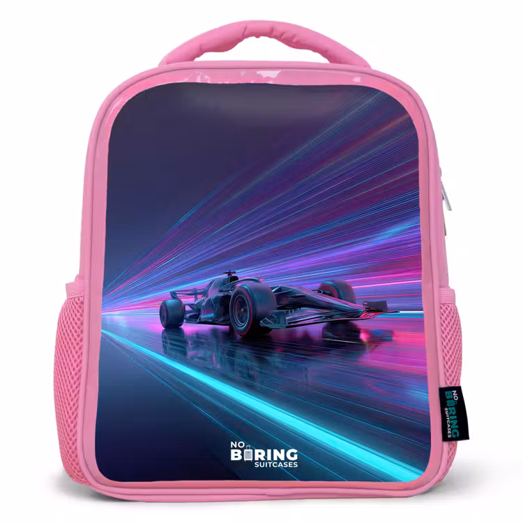 Rugzak kind - roze - Neon - Raceauto - Lichtstrepen - Paars — 1