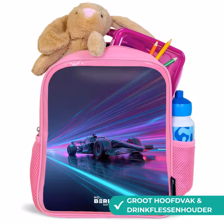 Rugzak kind - roze - Neon - Raceauto - Lichtstrepen - Paars — 2