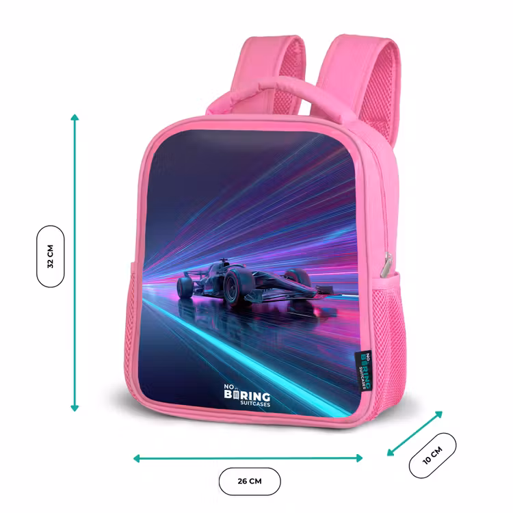 Rugzak kind - roze - Neon - Raceauto - Lichtstrepen - Paars — 3