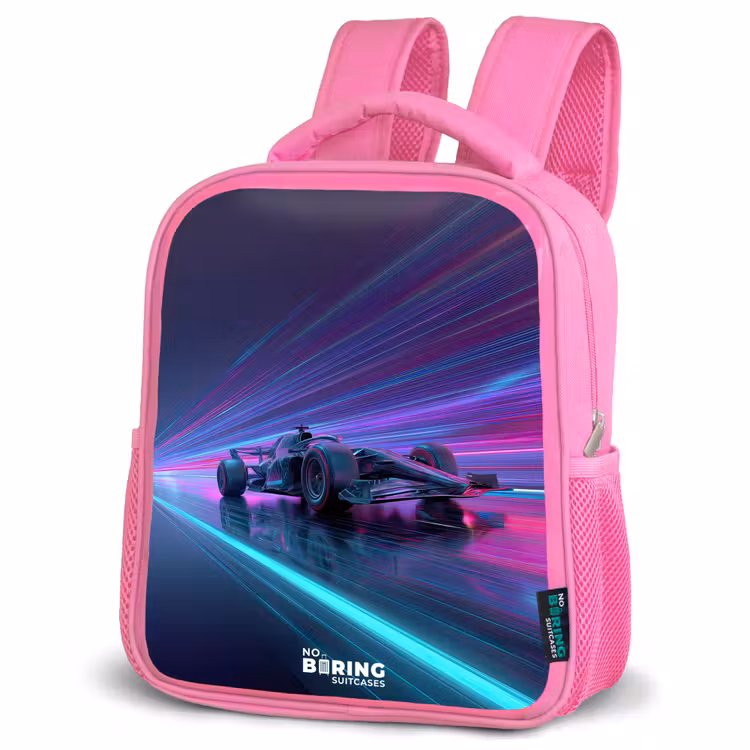 Rugzak kind - roze - Neon - Raceauto - Lichtstrepen - Paars — 4