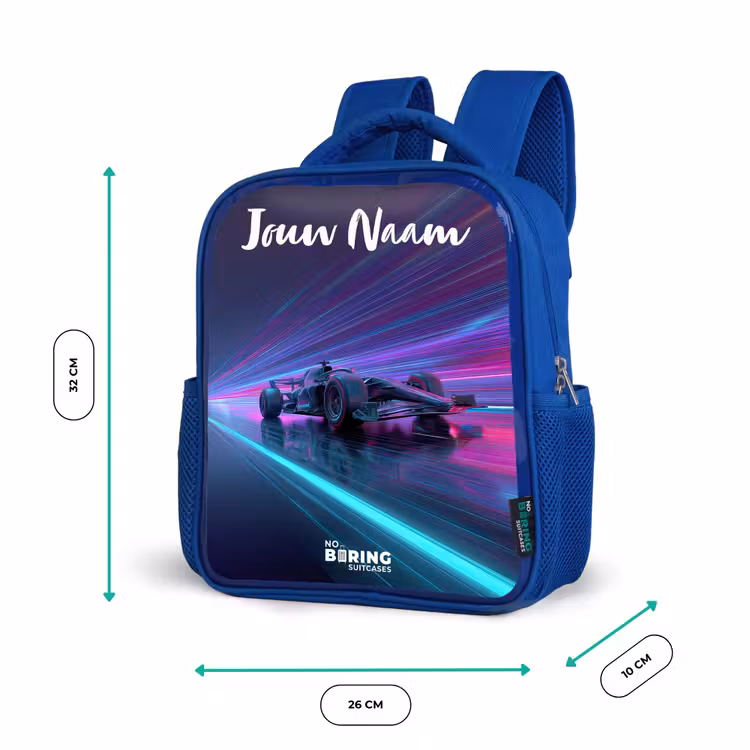 Kinderrugzak met naam - Blauw - Lichtstralen - Neon - Racewagen - Paars — 5