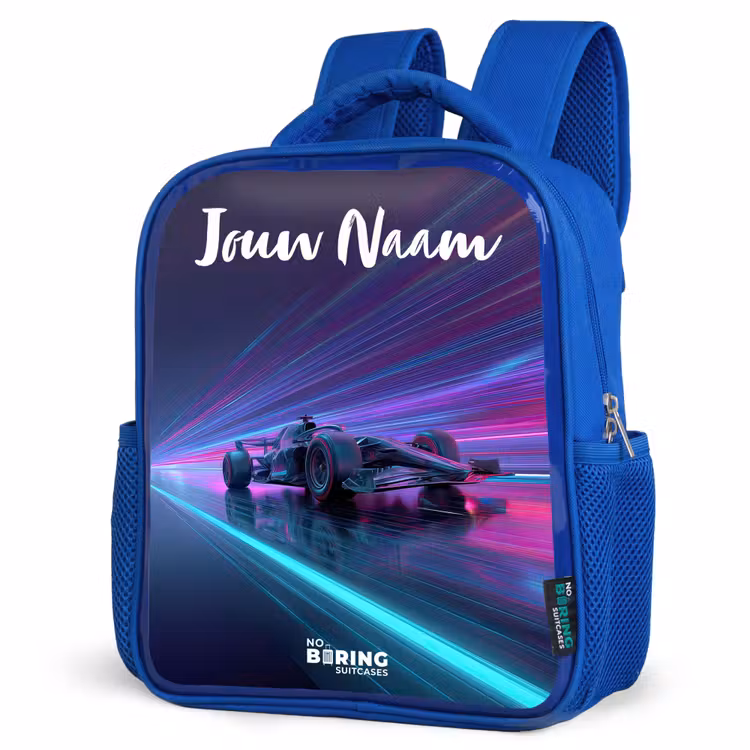 Kinderrugzak met naam - Blauw - Lichtstralen - Neon - Racewagen - Paars — 7