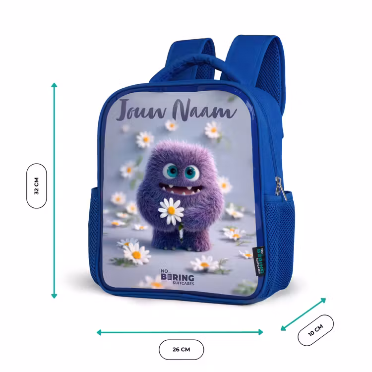 Kinderrugzak met naam - Blauw - Paars Pluizig Vriendje met Madelief — 5
