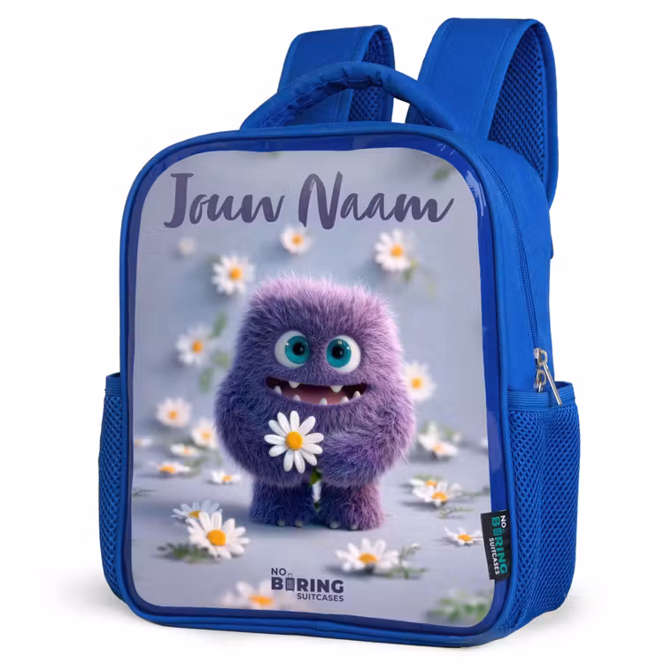 Kinderrugzak met naam - Blauw - Paars Pluizig Vriendje met Madelief — 7